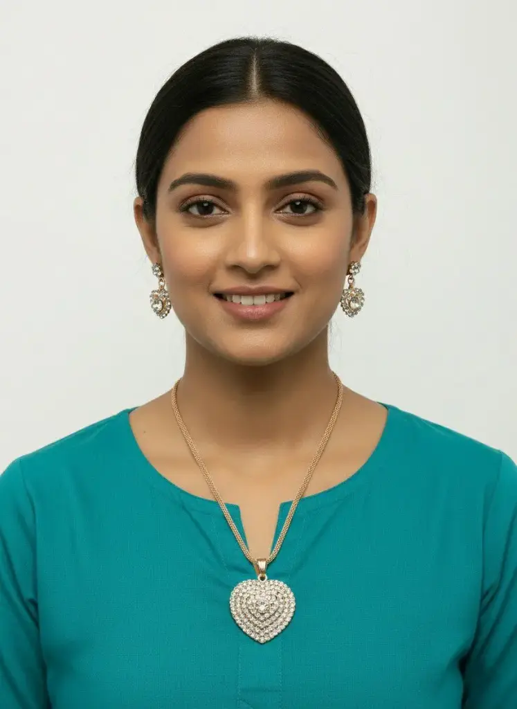 American Diamond Non-Adjustable Chain Pendant with Earring